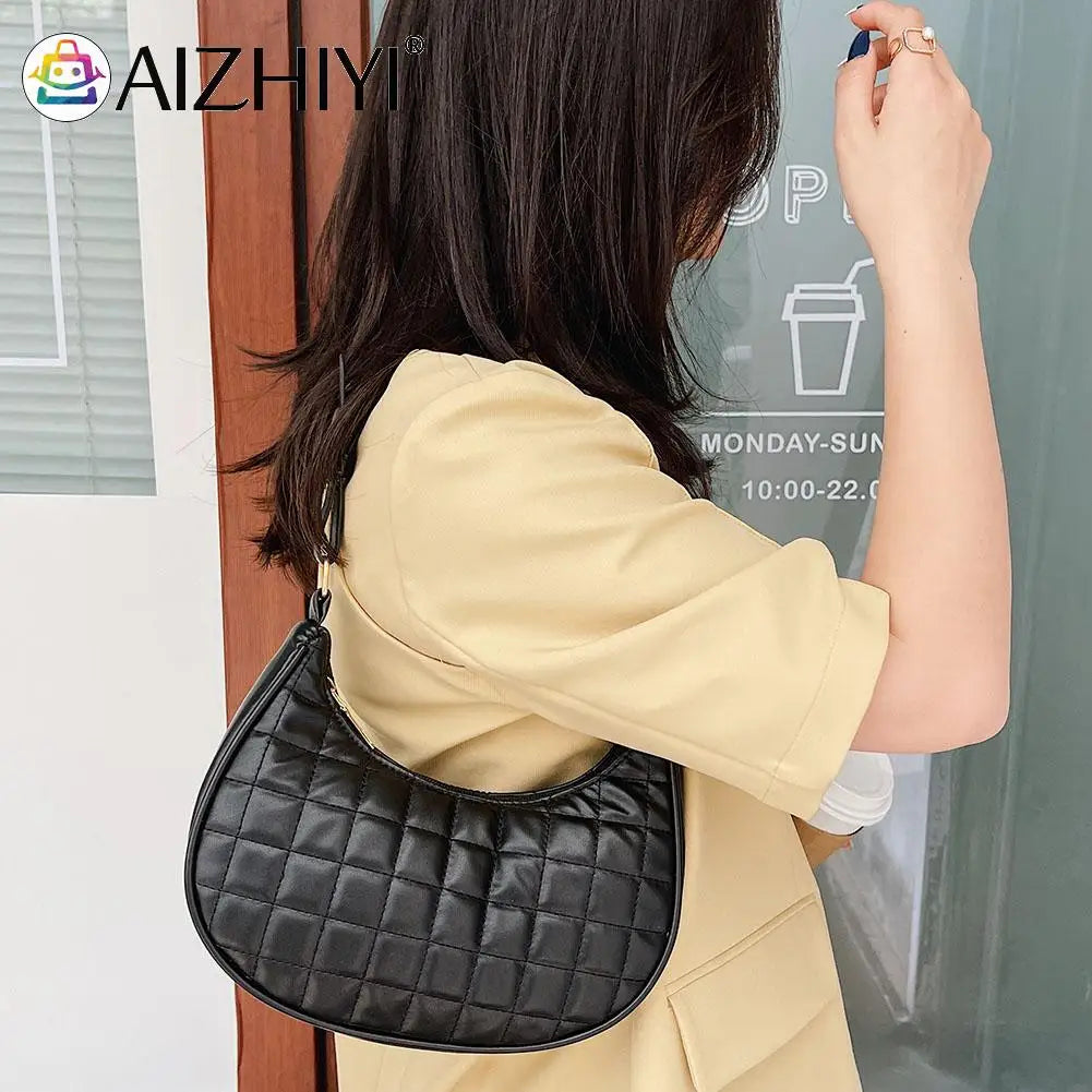 Women Checker Pattern Underarm Shoulder Bag Casual Ladies Small Hobos Handbags