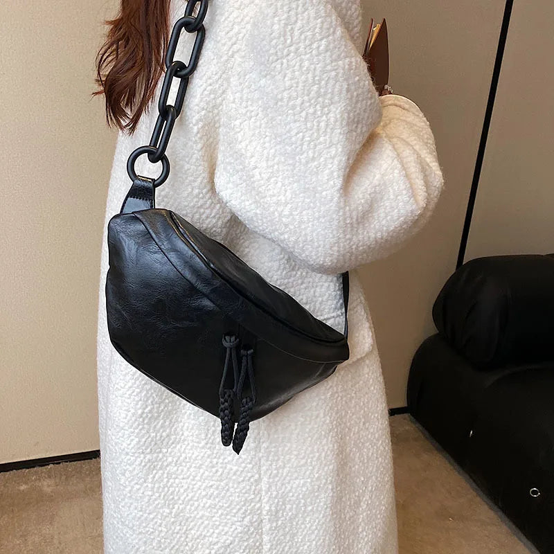 Women Chest Bag PU Leather Chain Crossbody Shoulder Bags