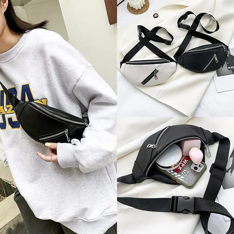 Women Chest Bag Pack Belt Waist PU Leather Crossbody Bag