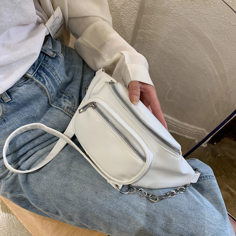 Women Chest Packs PU Leather Chain Crossbody Shoulder Bag Ins