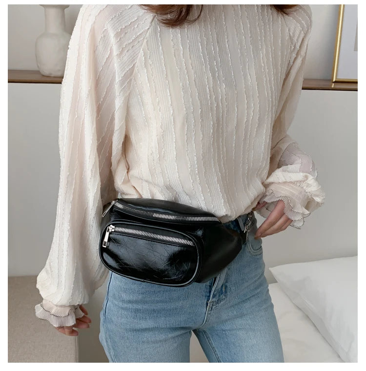 Women Chest Packs PU Leather Chain Crossbody Shoulder Bag Ins