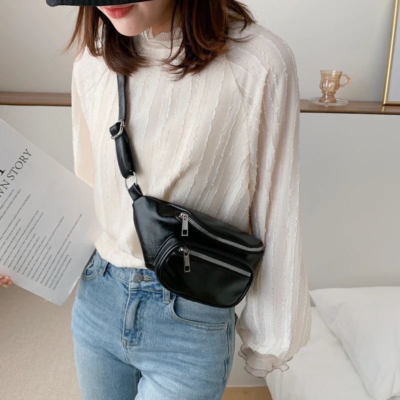 Women Chest Packs PU Leather Chain Crossbody Shoulder Bag Ins