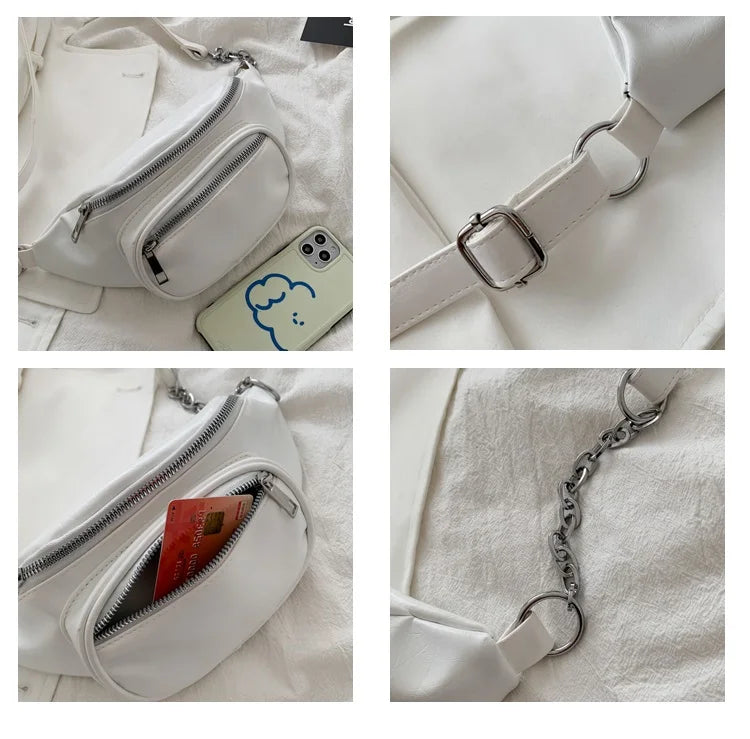 Women Chest Packs PU Leather Chain Crossbody Shoulder Bag Ins
