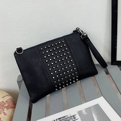 Vintage Large Size Women Clutch Bag PU Leather Rivet Crossbody Shoulder Bag