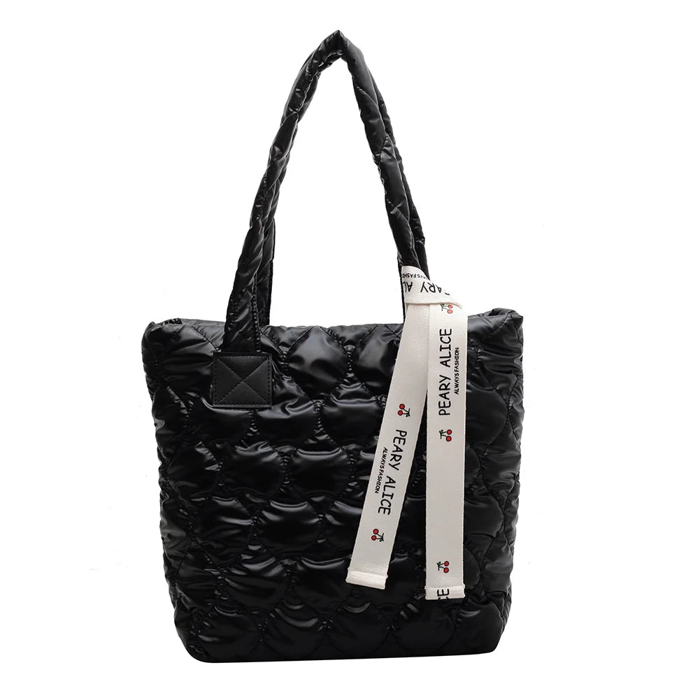 Women Cotton Padded Totes Casual Top-handle Bags Soft Zipper