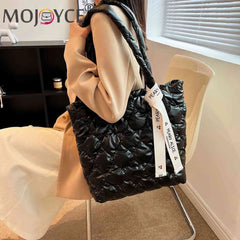 Women Cotton Padded Totes Casual Top-handle Bags Soft Zipper