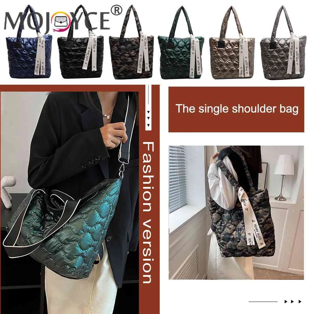 Women Cotton Padded Totes Casual Top-handle Bags Soft Zipper