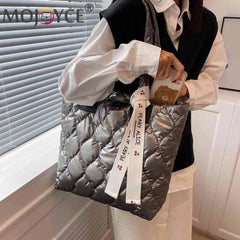 Women Cotton Padded Totes Casual Top-handle Bags Soft Zipper