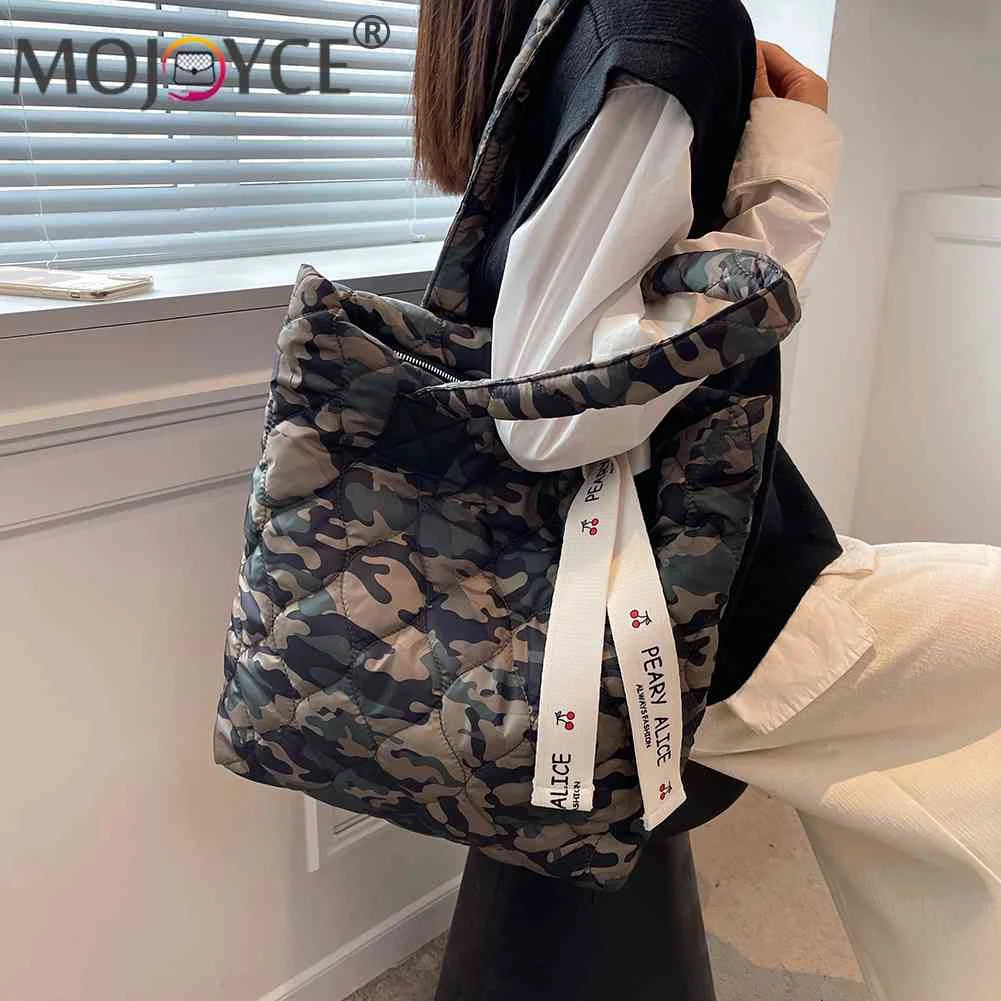 Women Cotton Padded Totes Casual Top-handle Bags Soft Zipper