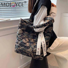 Women Cotton Padded Totes Casual Top-handle Bags Soft Zipper