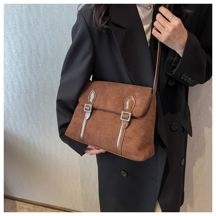 Vintage Crossbody Bag Faux Suede Leather Handbag