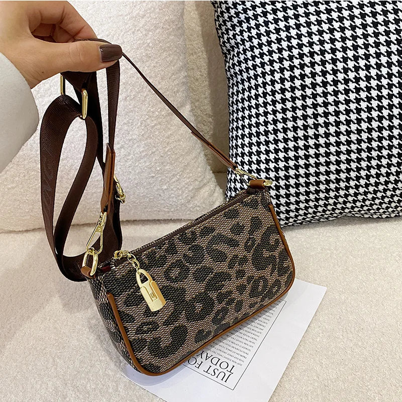 Leopard Crossbody Bag with Wide Strap for Women