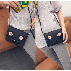 Mouse Small Square Messenger Bag Women's PU Leather Handbag