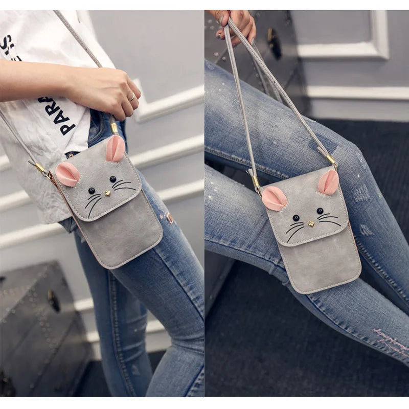 Mouse Small Square Messenger Bag Women's PU Leather Handbag