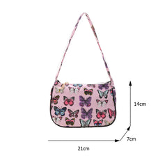 Daisy Butterfly Plaid Canvas Shoulder Bag Vintage Mini Handbag