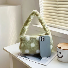 Women Dot Print Shoulder Bags Female Winter Plush Underarm Bags