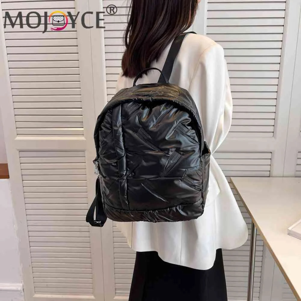 Women Down Cotton School Bags Solid Waterproof Female Student Backpack
