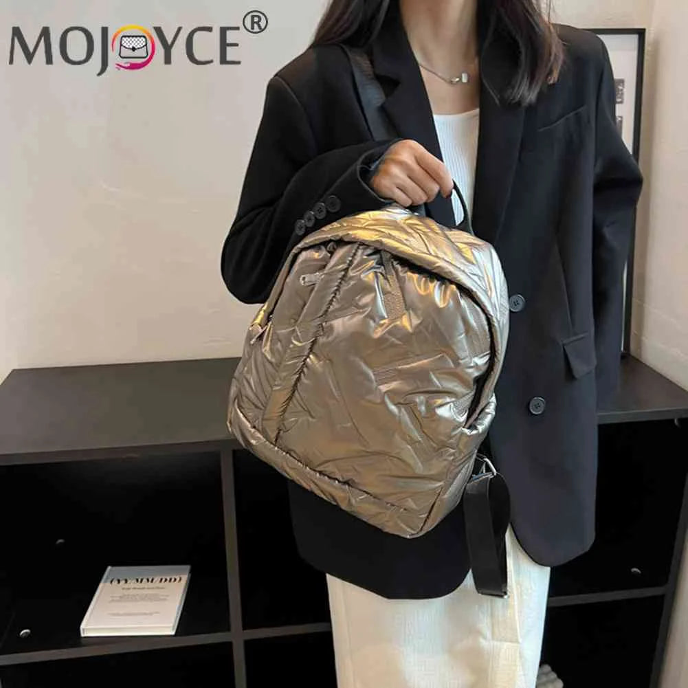 Women Down Cotton School Bags Solid Waterproof Female Student Backpack