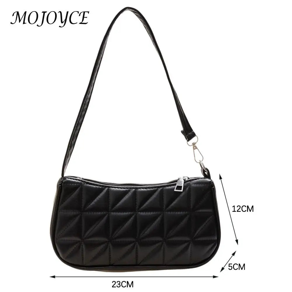 Women Geometric PU Leather Shoulder Handbag Checker Pattern Underarm Bag