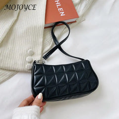 Women Geometric PU Leather Shoulder Handbag Checker Pattern Underarm Bag