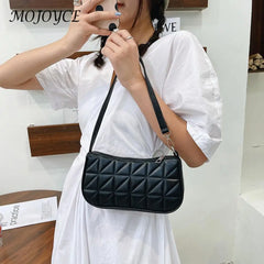 Women Geometric PU Leather Shoulder Handbag Checker Pattern Underarm Bag
