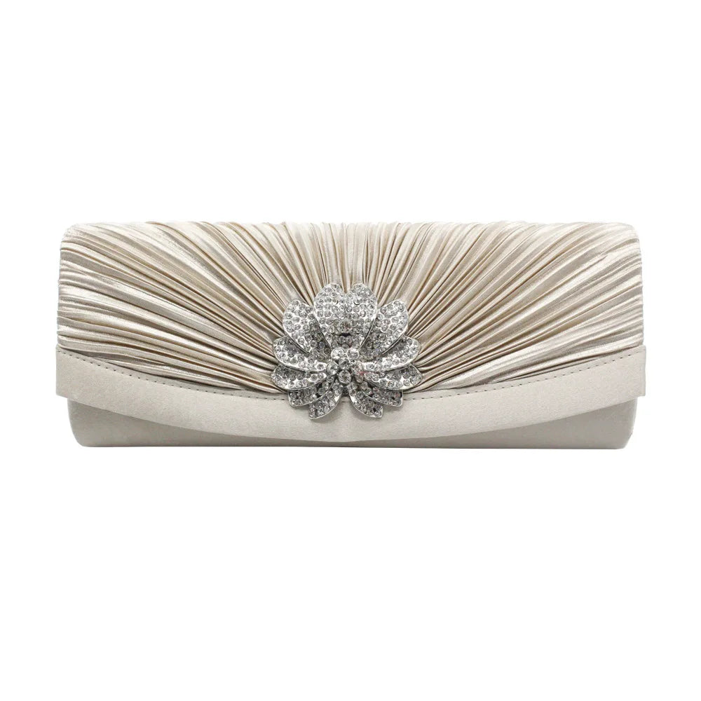 Satin Wedding Clutch Rhinestone Handbag Chain Party Purse