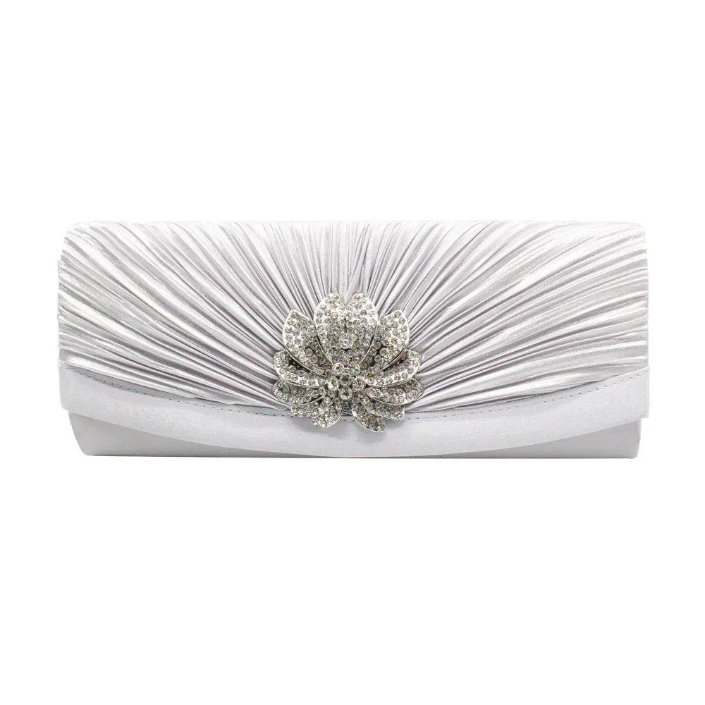 Satin Wedding Clutch Rhinestone Handbag Chain Party Purse