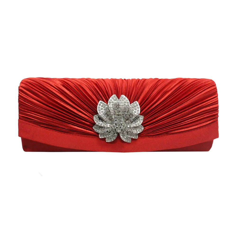 Satin Wedding Clutch Rhinestone Handbag Chain Party Purse