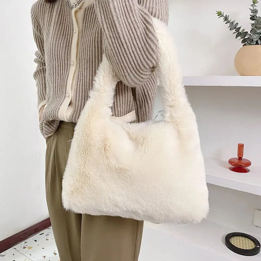Soft Plush Faux Fur Tote Bag with Zipper