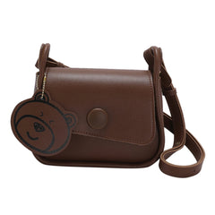 Women Tote Bag Portable PU Leather Hand Bag Lightweight with Bear Pendant