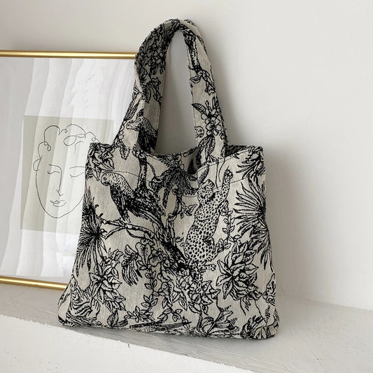 Women Forest Jacquard Canvas Shoulder Shopping Bag Casual Ladies Summer Beach