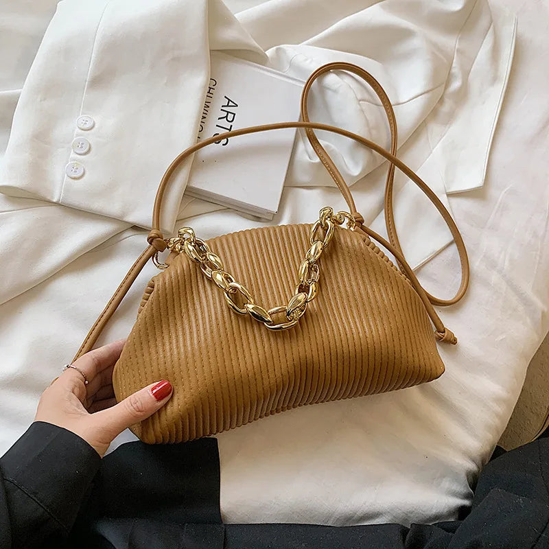 Women Chain Handbag PU Leather Cloud Bag Crossbody Bag