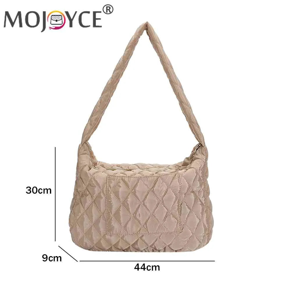 Women Tote Bag Cotton-padded Down Quilted Rhombic Lattice for Winter
