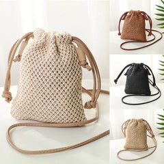Women Straw Handbag Retro Rattan Woven Beach Shoulder Bag