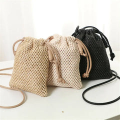 Women Straw Handbag Retro Rattan Woven Beach Shoulder Bag