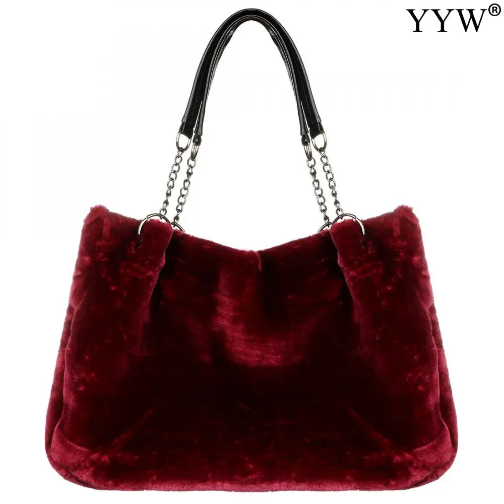 Large Capacity Faux Fur Shoulder Handbag for Women
