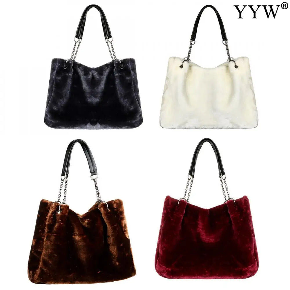 Large Capacity Faux Fur Shoulder Handbag for Women