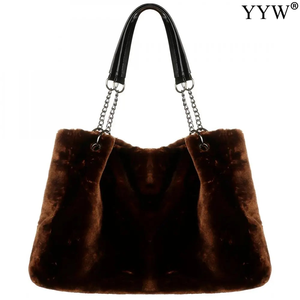 Large Capacity Faux Fur Shoulder Handbag for Women
