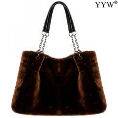 Large Capacity Faux Fur Shoulder Handbag for Women