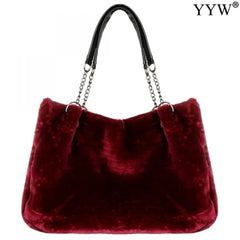 Large Capacity Faux Fur Shoulder Handbag for Women