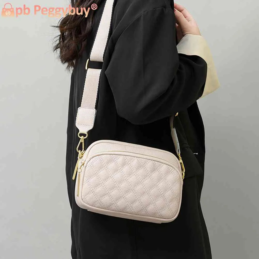 Cowhide Leather Shoulder Crossbody Bag with Rhombus Pattern