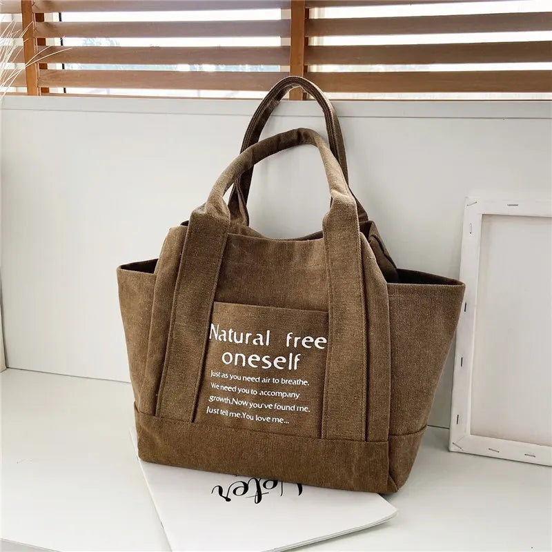 Women Canvas Tote Bag Print Large Shoulder Bag Retro Shopping Beach Bag