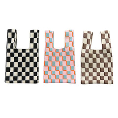 Soft Woven Grid Pattern Tote Bag for Students