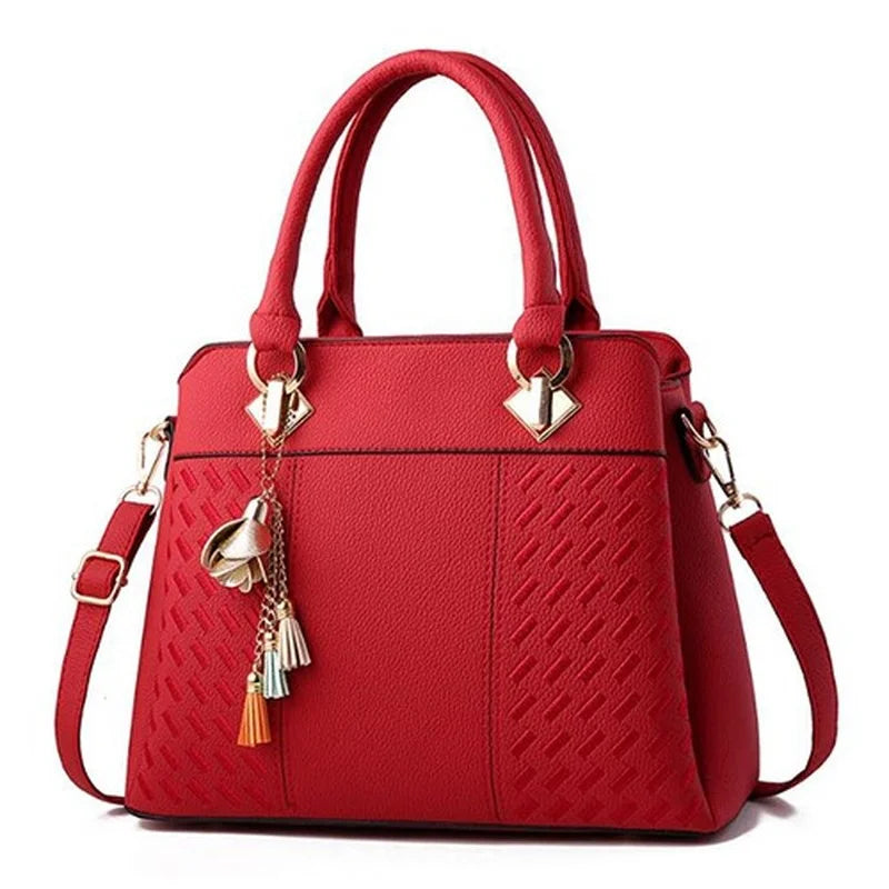Women Tassel PU Leather Totes Bag Embroidery Crossbody Bag