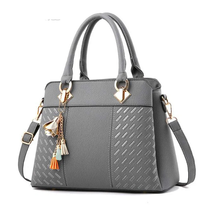 Women Tassel PU Leather Totes Bag Embroidery Crossbody Bag