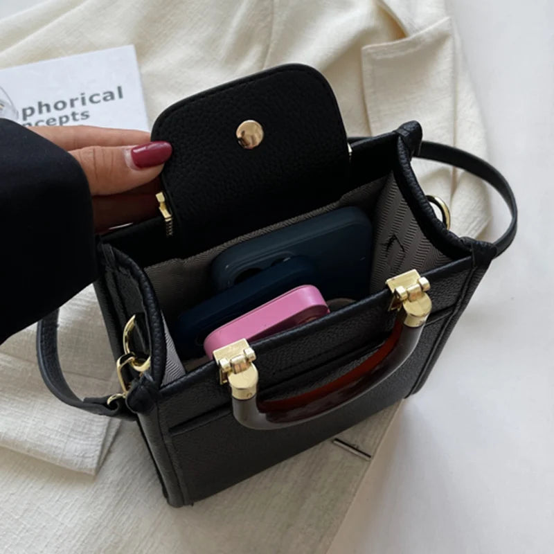 Women High Handbag Lady PU Leather Brown Small Totes Female Shoulder Bags