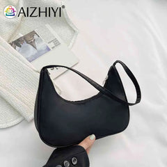 Nylon Hobo Shoulder Bag for Women Solid Crescent Underarm Tote