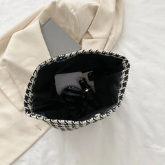 Women Canvas Houndstooth Shoulder Bag Chain Tote Handbag