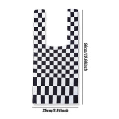 Checkered Tote Shoulder Bags Retro Weave Plaid Handbags Contrast Striped