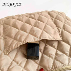 Women Cotton-padded Rhombic Lattice Handbag Large Capacity Tote Solid Color